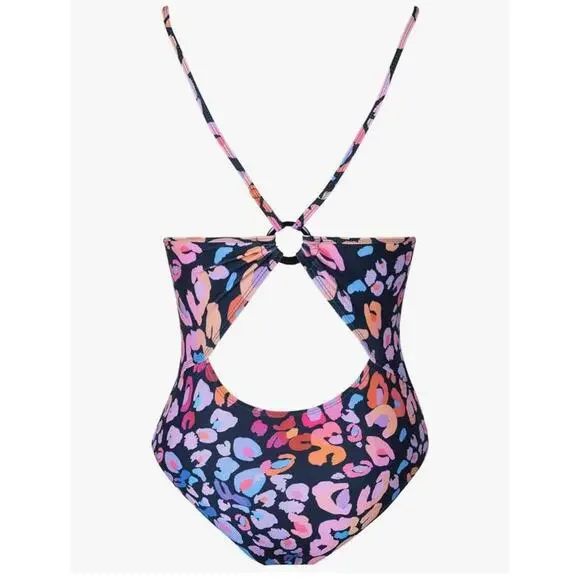 Cupshe One Piece Swimsuit NWOT Sz L Multicolored Leopard Print O Ring Cutout - Picture 4 of 14